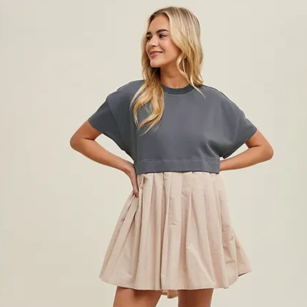 Zoey Sweatshirt Two Tone Babydoll Dress